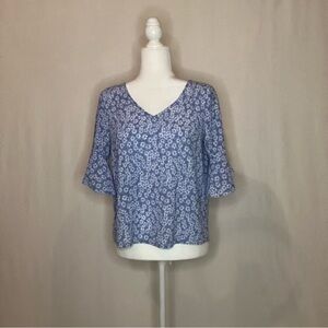 SHEIN Floral Blue Women's Top Ditsy Frill 3/4 Sleeves Whimsical Romantic Sz S